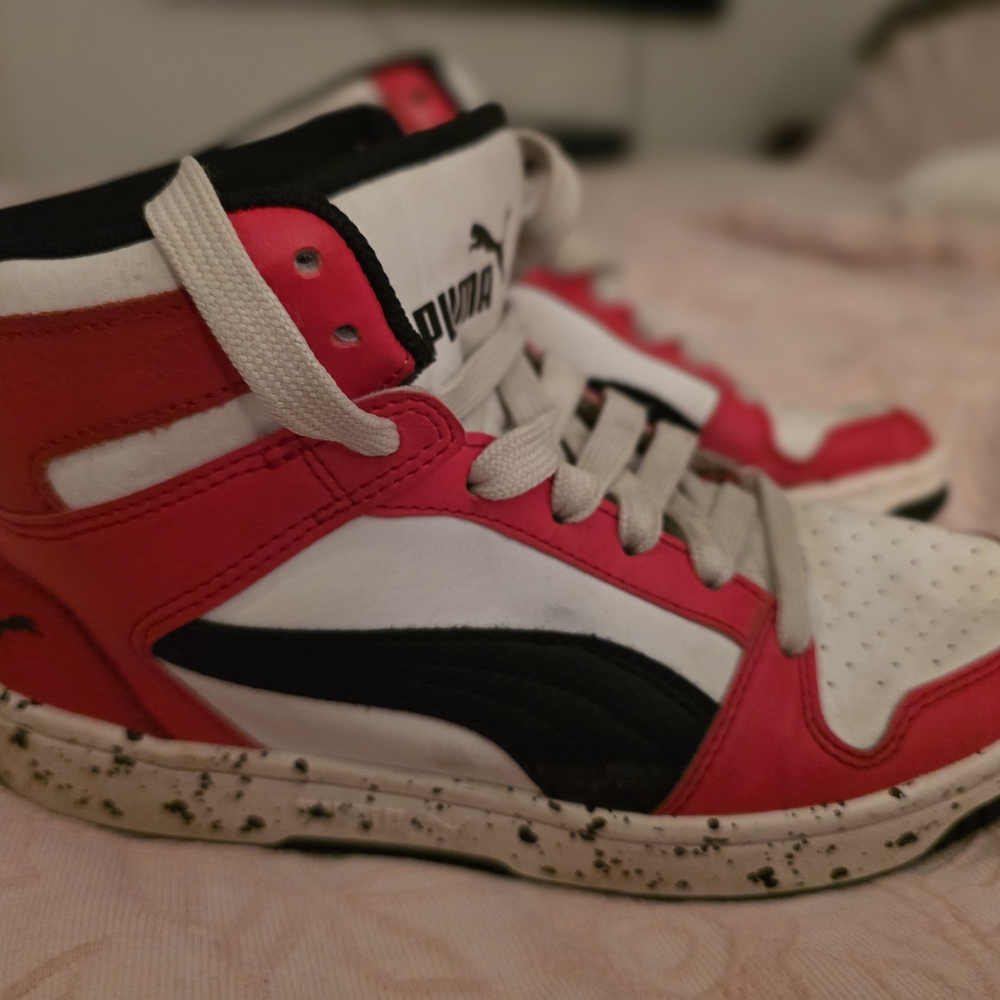 Puma Kids Red and White High-Top Sneakers